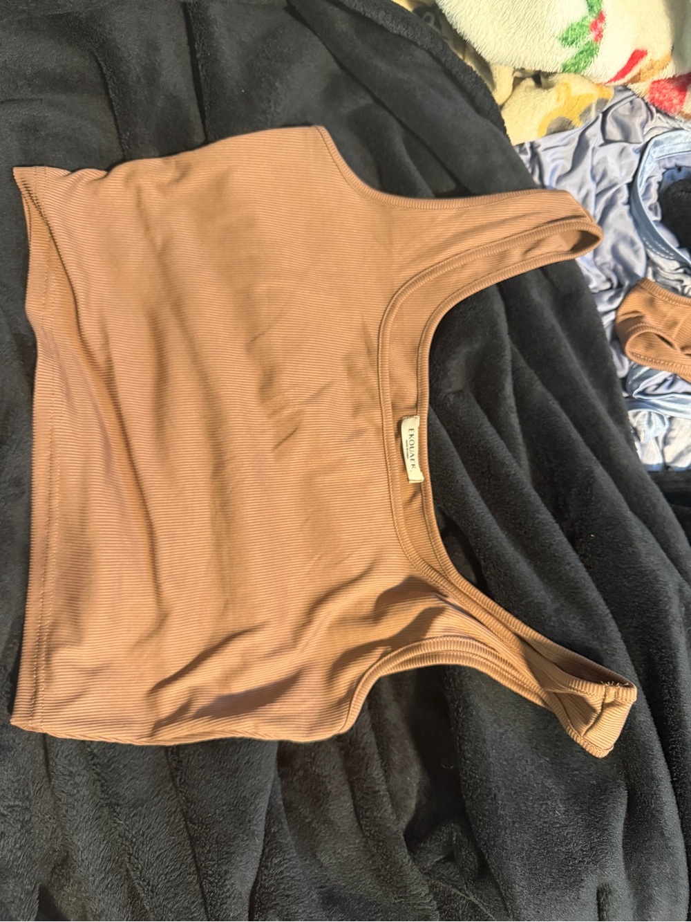 Ribbed Cropped Tank Bandeau - Tan